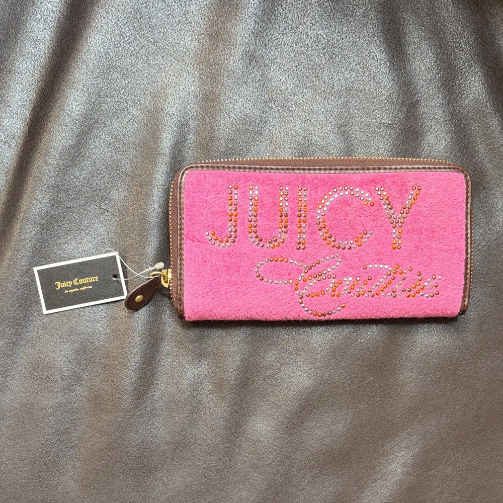 Juicy Couture Hot Pink Zip-Around Wallet with Gold Stud Logo